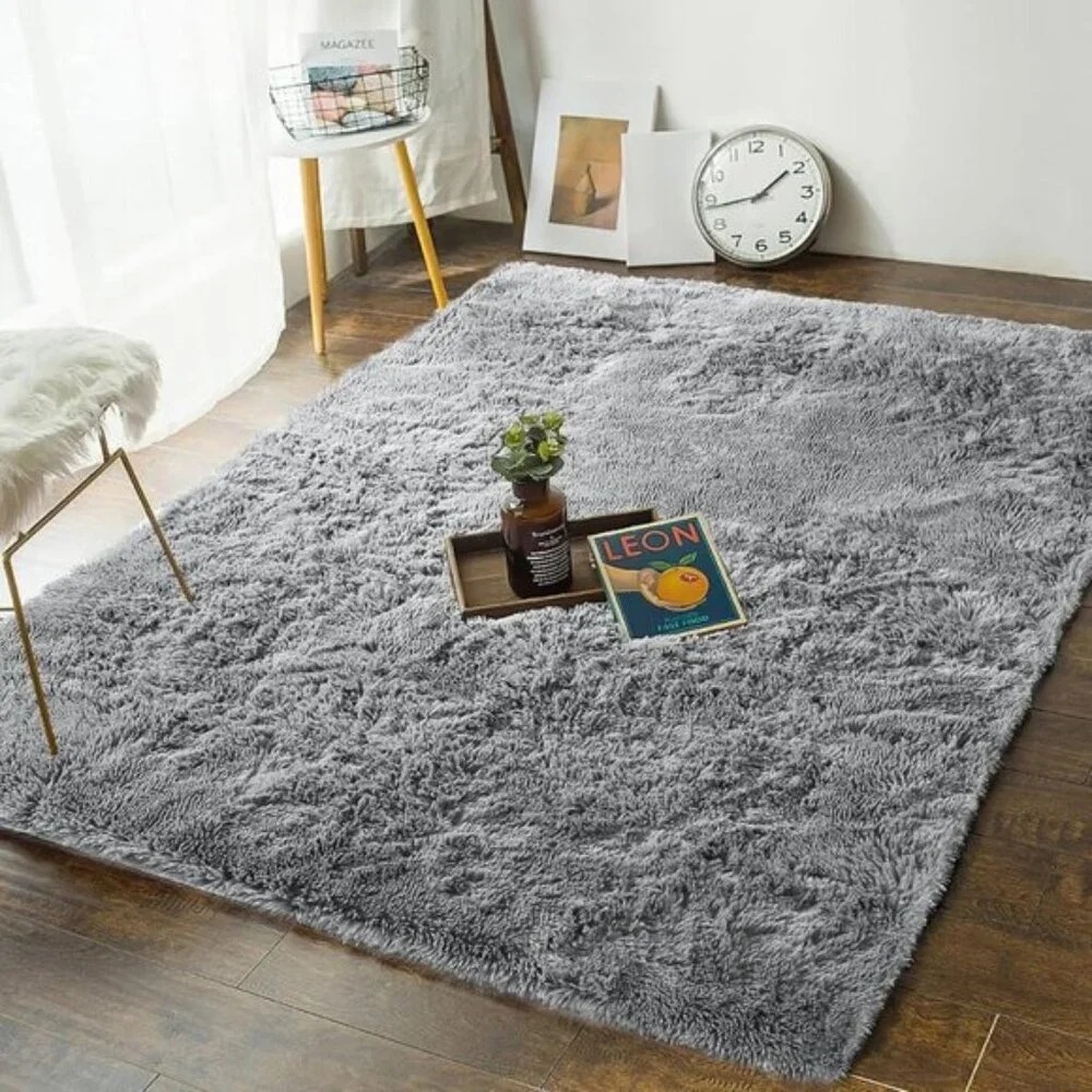 New 4x6 Soft Fluffy Area Rug, Shaggy Grey Plush Carpet for Bedroom Decor